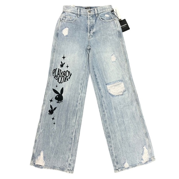 NWT Playboy X PacSun Jeans Eco Distressed High Waisted Baggy 22 23 24 25 27 - Picture 4 of 15